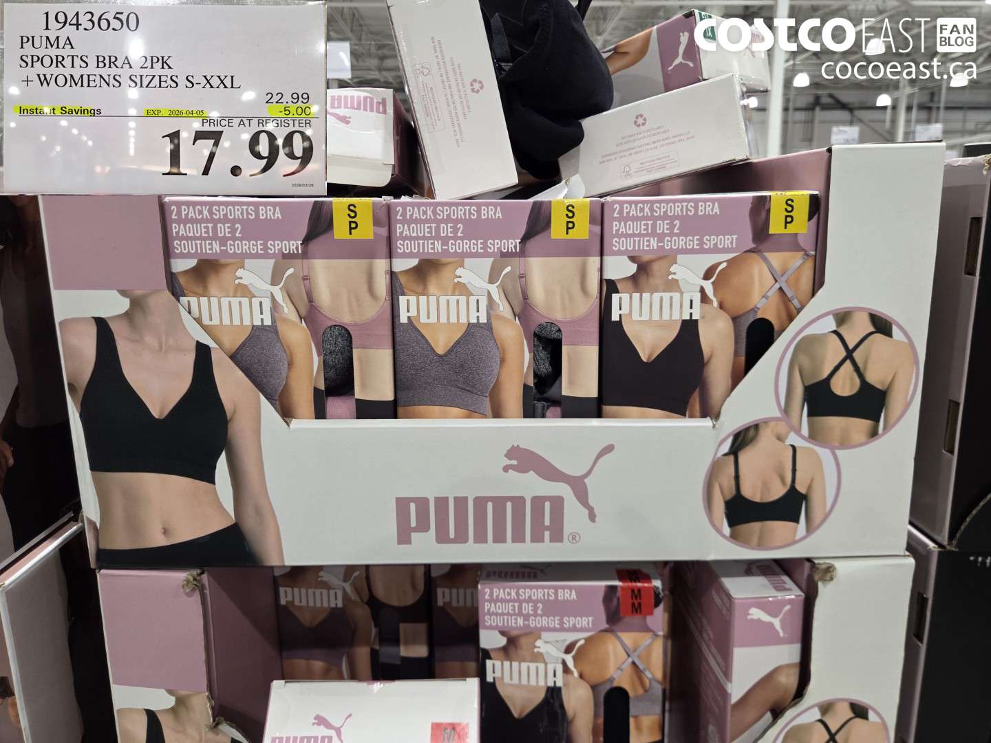 1943650 PUMA SPORTS BRA 2PK + WOMENS SIZES S-XXL ($5.00 INSTANT SAVINGS EXPIRES ON 2026-04-05) $17.99