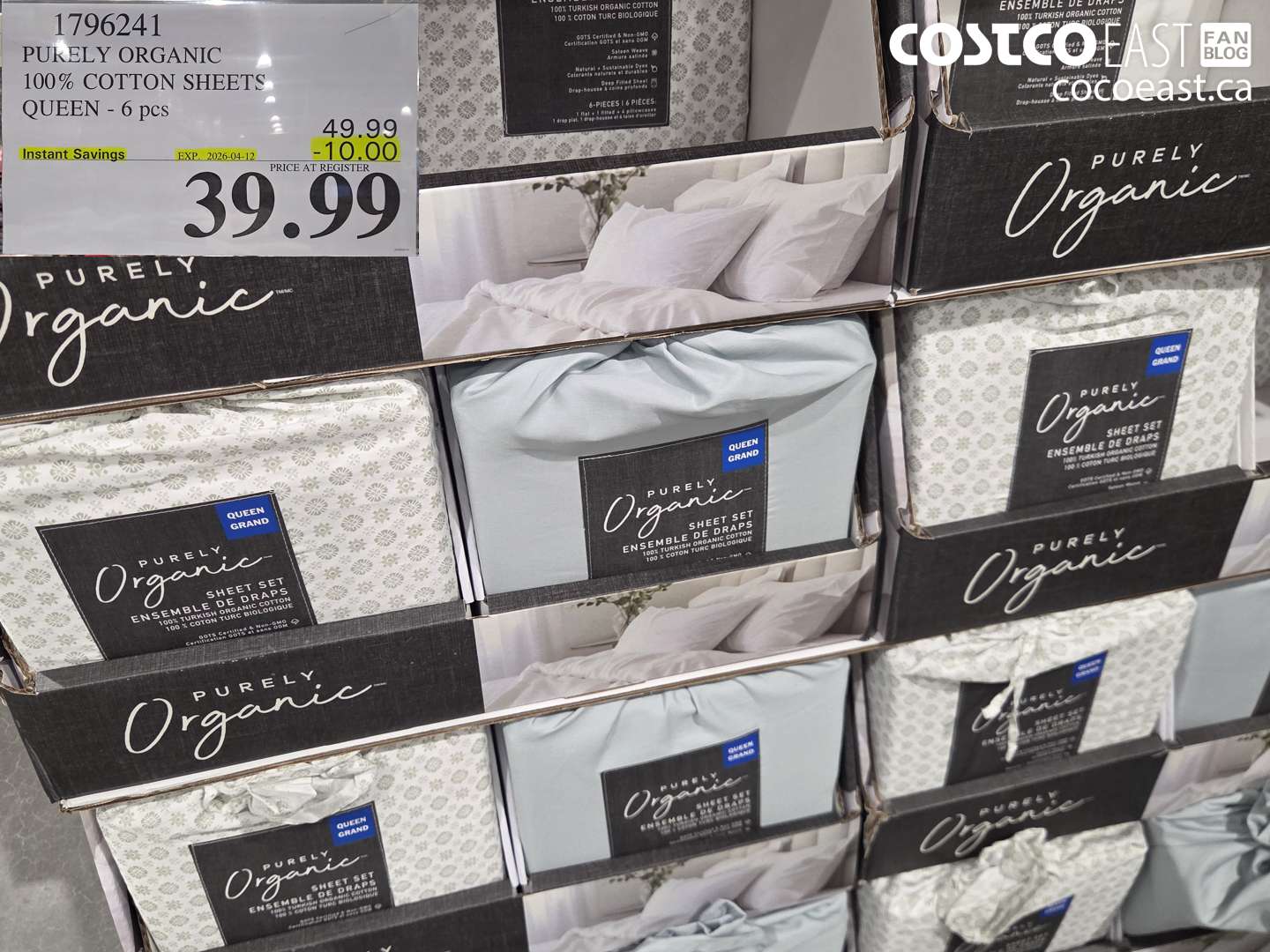 1796241 PURELY ORGANIC 100% COTTON SHEETS QUEEN - 6 PCS ($10.00 INSTANT SAVINGS EXPIRES ON 2026-04-12) $39.99