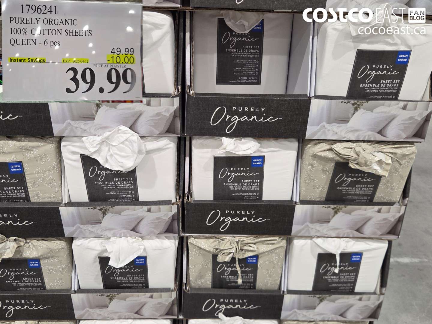 1796241 PURELY ORGANIC 100% COTTON SHEETS QUEEN - 6 PCS ($10.00 INSTANT SAVINGS EXPIRES ON 2026-04-12) $39.99