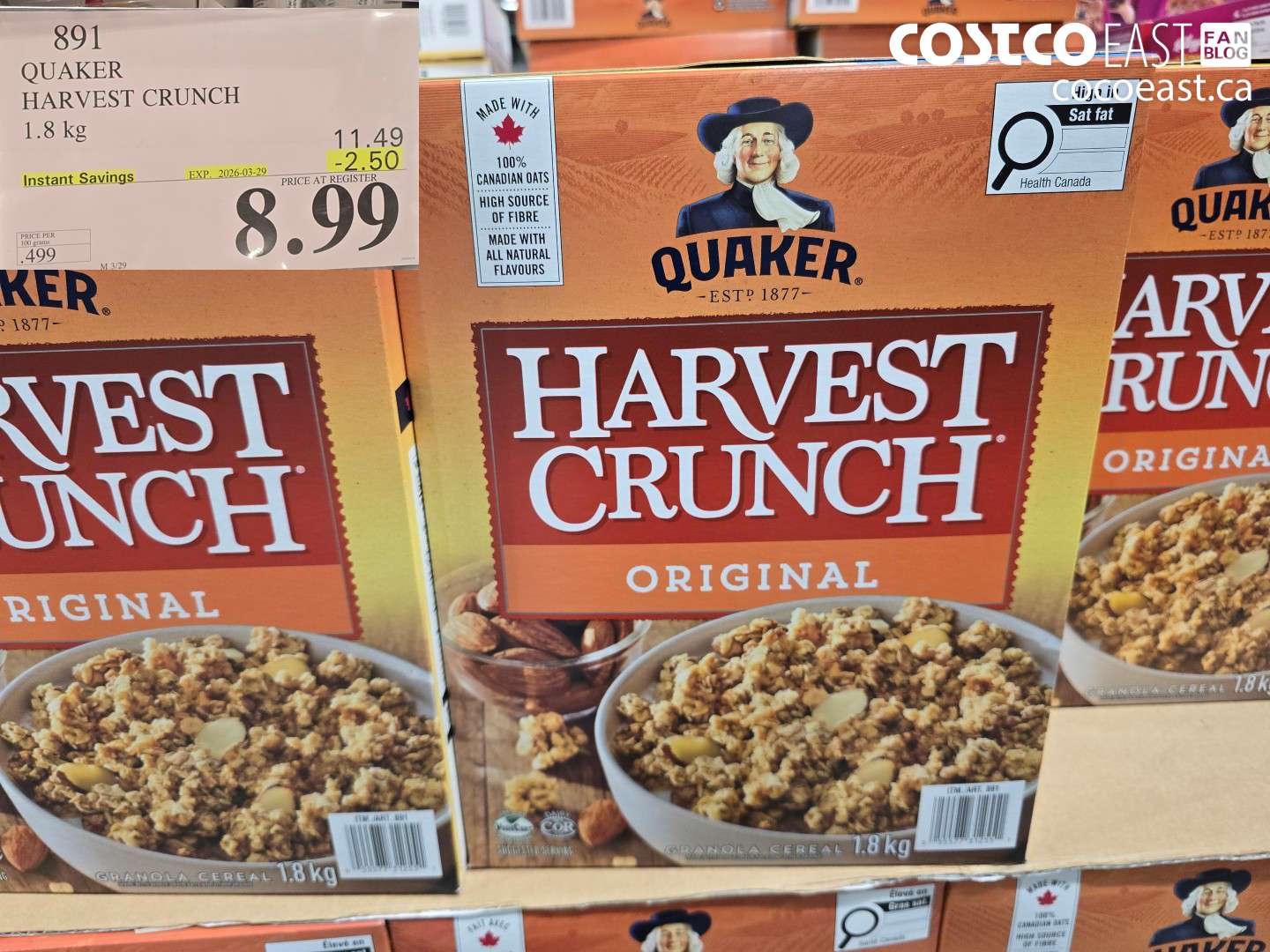 891 QUAKER HARVEST CRUNCH 1.8 KG ($2.50 INSTANT SAVINGS EXPIRES ON 2026-03-29) $8.99