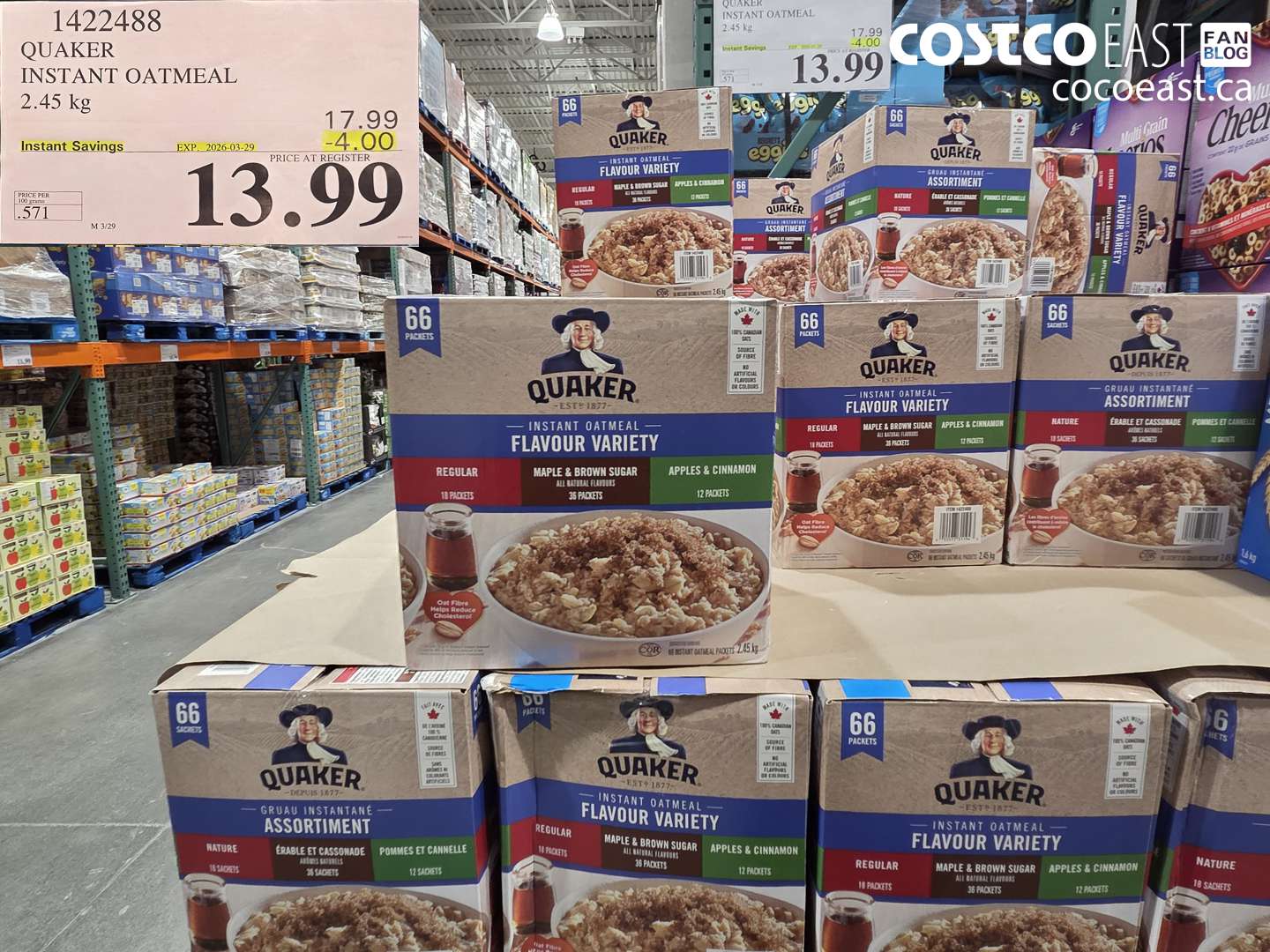 1422488 QUAKER INSTANT OATMEAL ($4.00 INSTANT SAVINGS EXPIRES ON 2026-03-29) $13.99