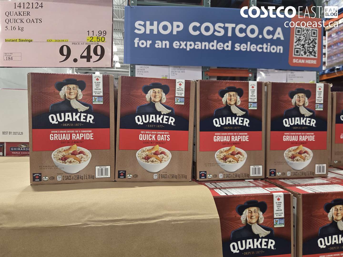 1412124 QUAKER QUICK OATS 5.16 KG ($2.50 INSTANT SAVINGS EXPIRES ON 2026-04-12) $9.49