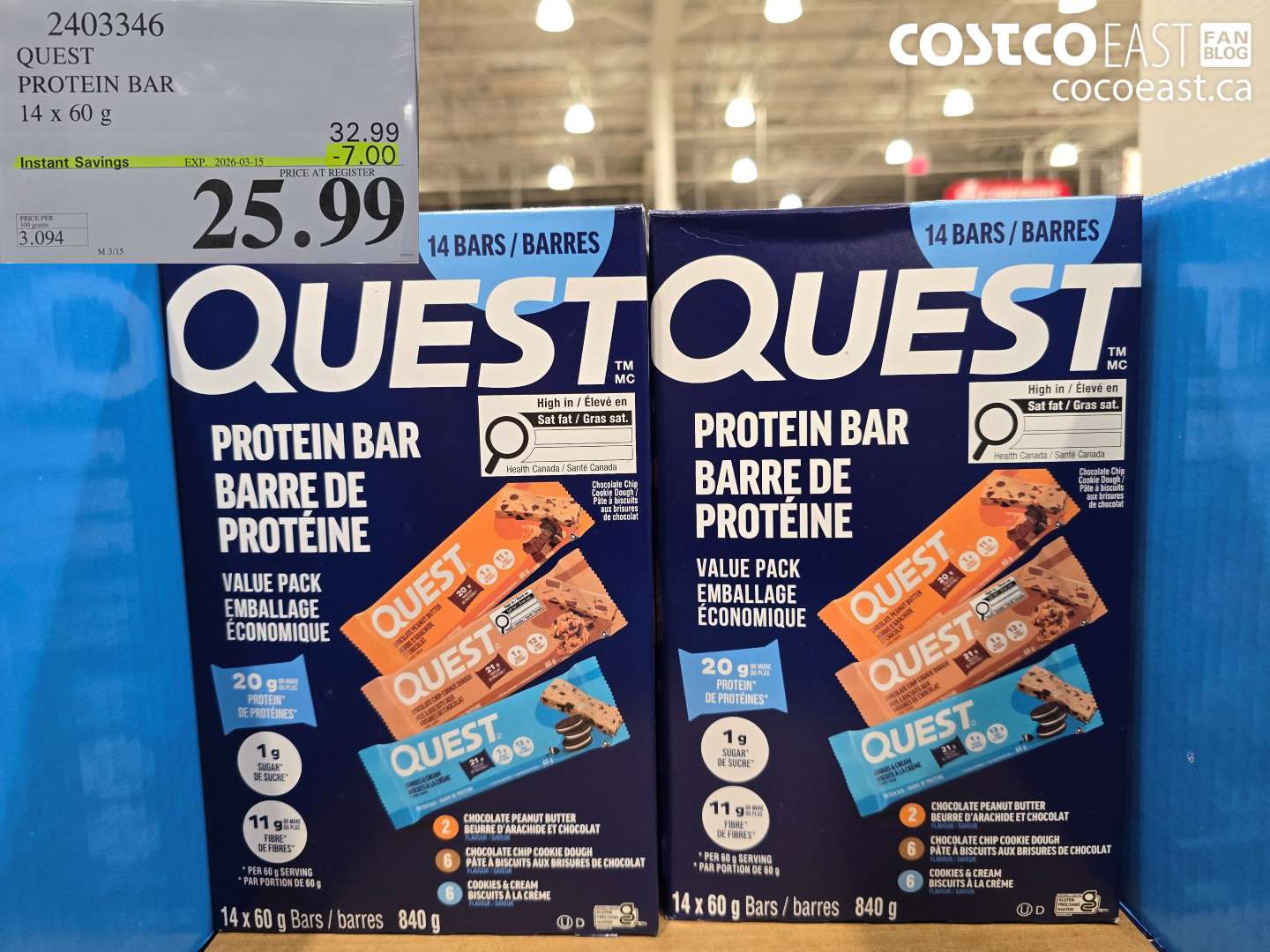 2403346 QUEST PROTEIN BAR 14 X 60 G ($7.00 INSTANT SAVINGS EXPIRES ON 2026-03-15) $25.99