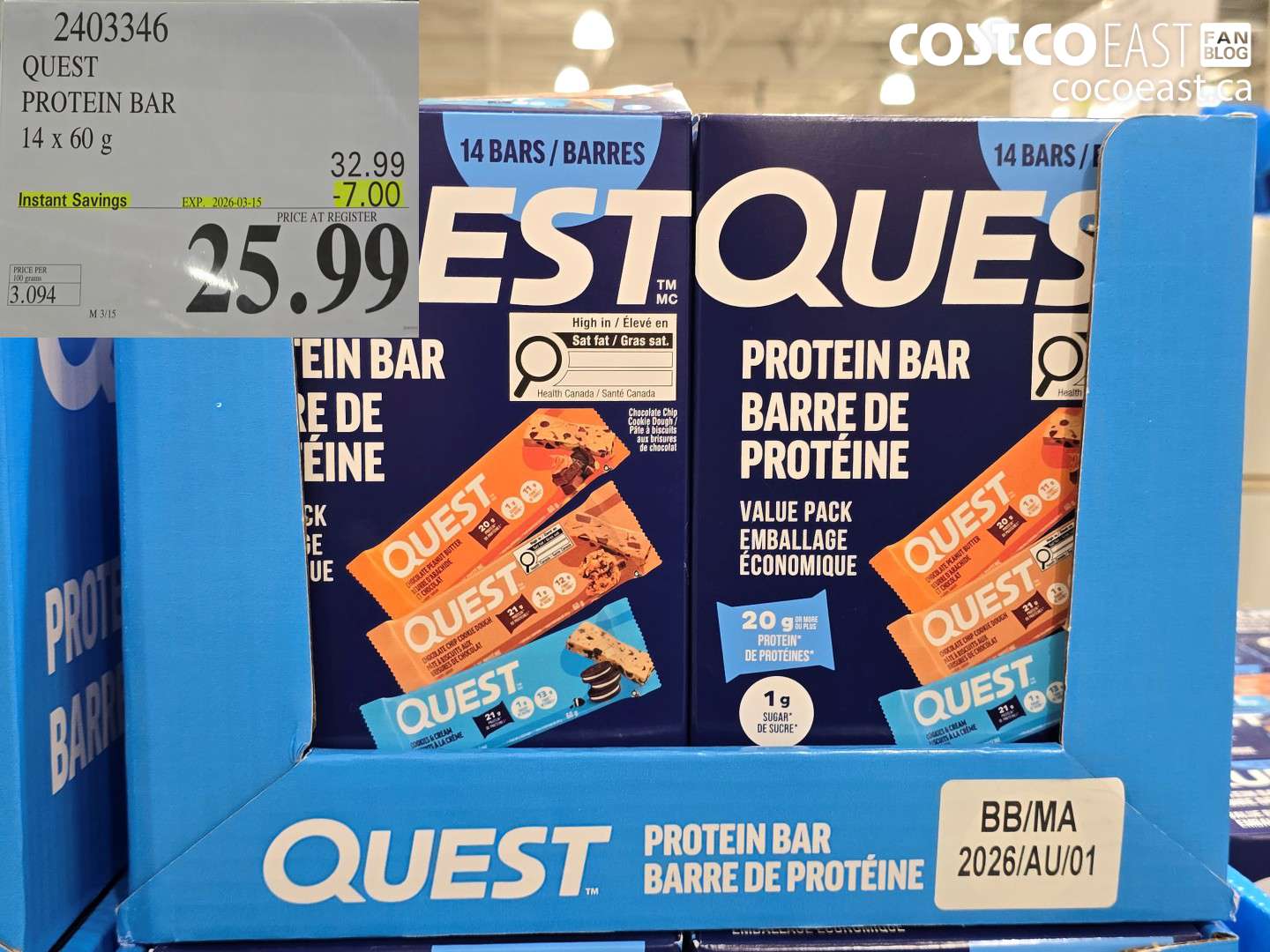 2403346 QUEST PROTEIN BAR 14 X 60 G ($7.00 INSTANT SAVINGS EXPIRES ON 2026-03-15) $25.99