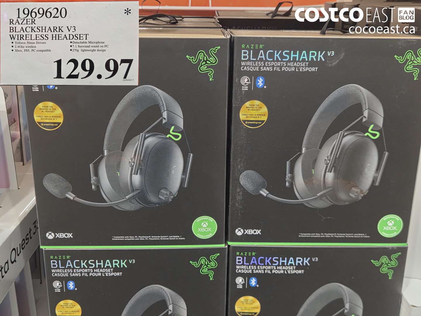 1969620 RAZER BLACKSHARK V3 WIRELESS HEADSET $129.97