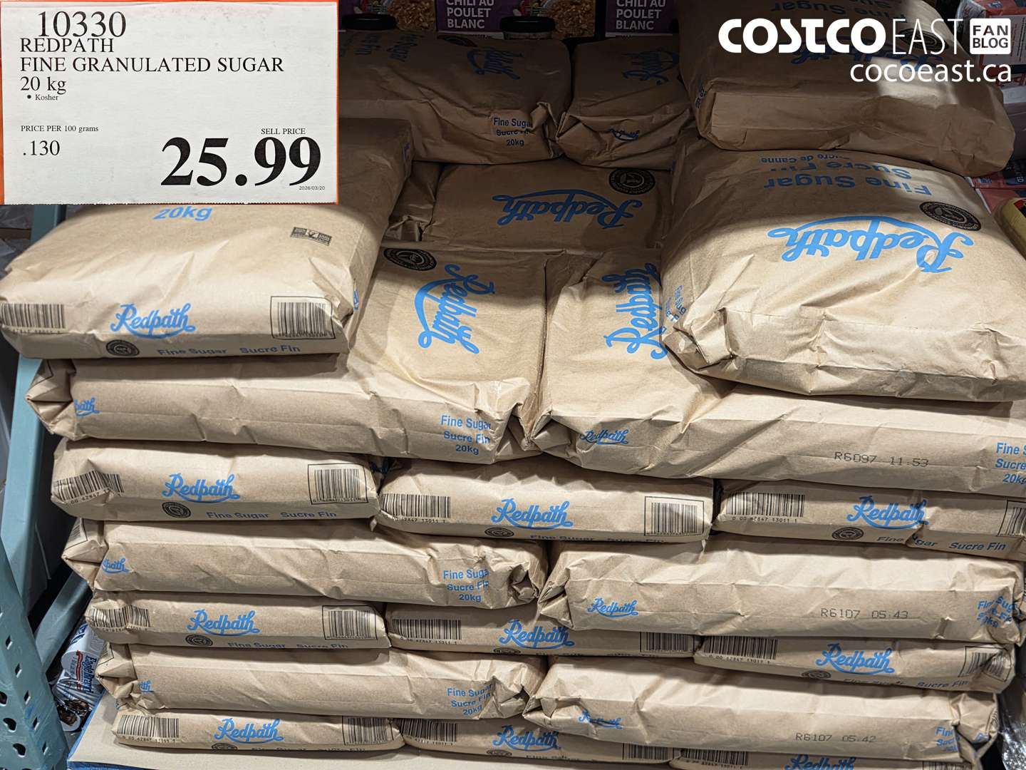 10330 REDPATH FINE GRANULATED SUGAR 20 KG $25.99