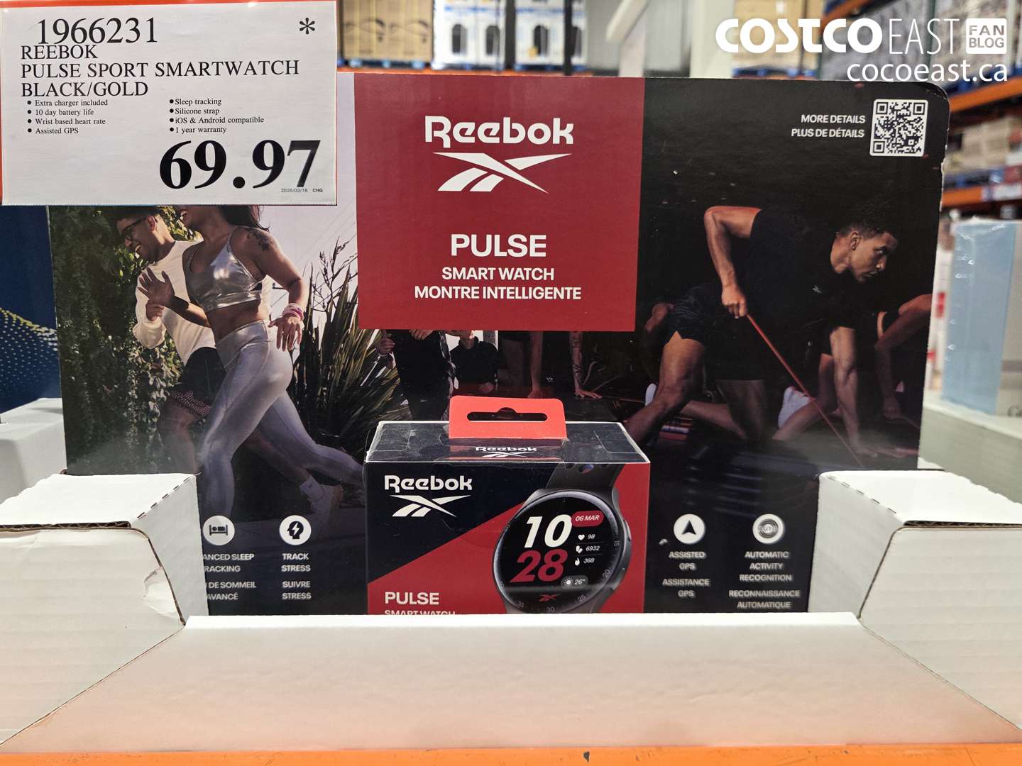 1966231 REEBOK PULSE SPORT SMARTWATCH BLACK/GOLD $69.97