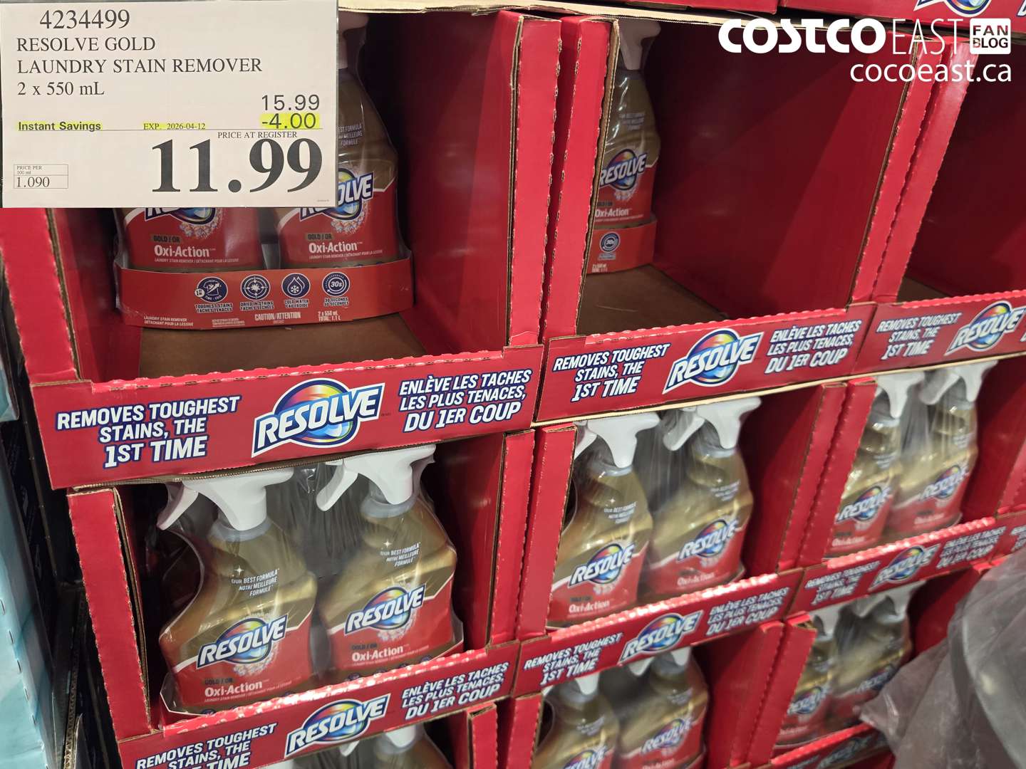 4234499 RESOLVE GOLD LAUNDRY STAIN REMOVER 2 X 550 ML ($4.00 INSTANT SAVINGS EXPIRES ON 2026-04-12) $11.99