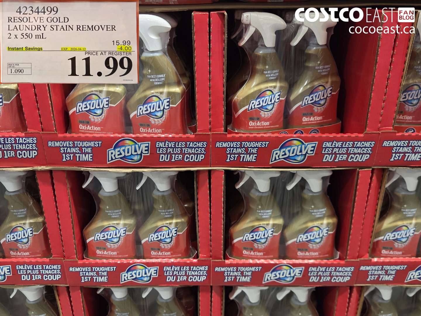 4234499 RESOLVE GOLD LAUNDRY STAIN REMOVER 2 X 550 ML ($4.00 INSTANT SAVINGS EXPIRES ON 2026-04-12) $11.99