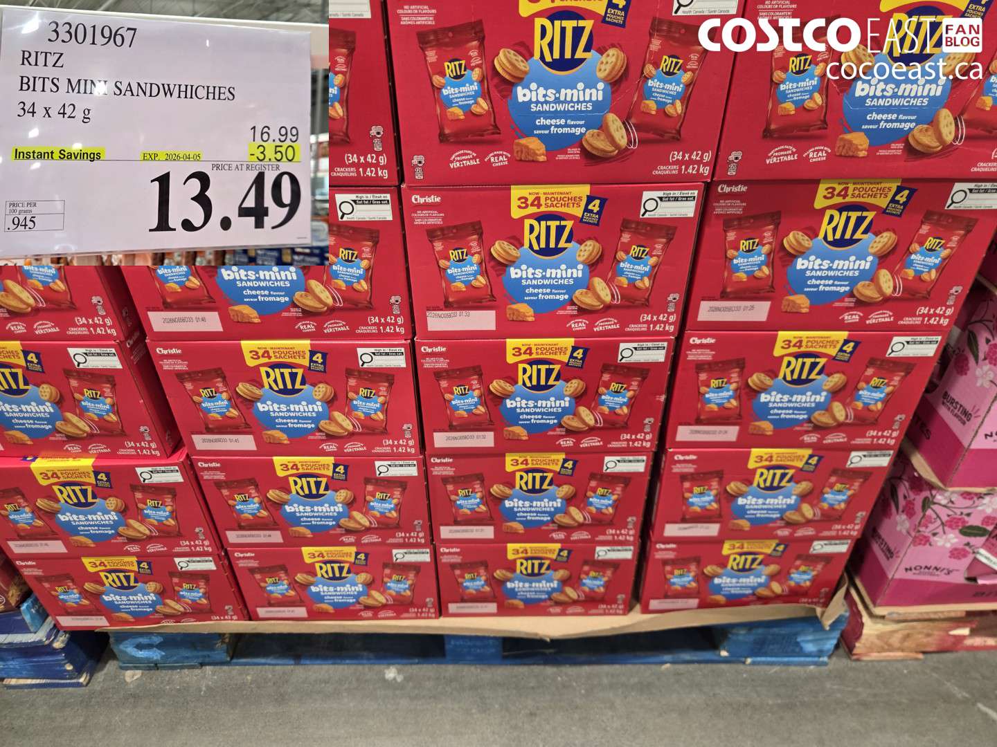 3301967 RITZ BITS MINI SANDWICHES 34 X 42 G ($3.50 INSTANT SAVINGS EXPIRES ON 2026-04-05) $13.49