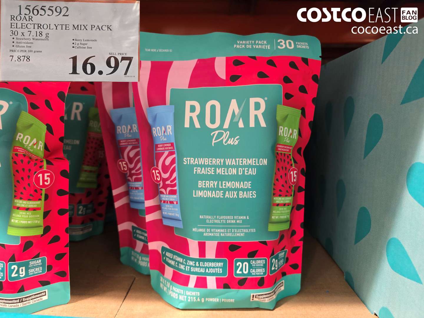 1565592 ROAR ELECTROLYTE MIX PACK 30 X 7.18 G $16.97