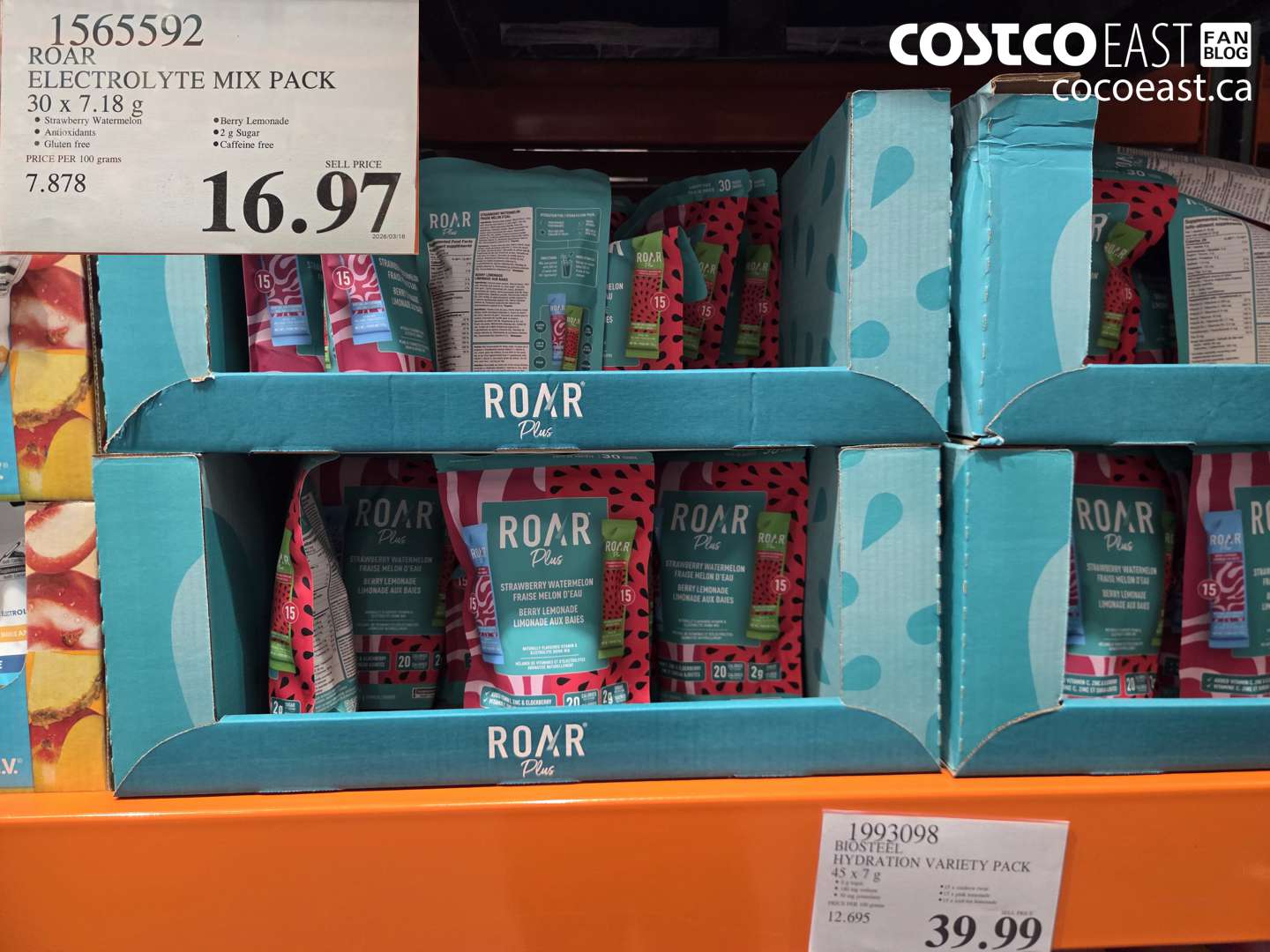 1565592 ROAR ELECTROLYTE MIX PACK 30 X 7.18 G $16.97