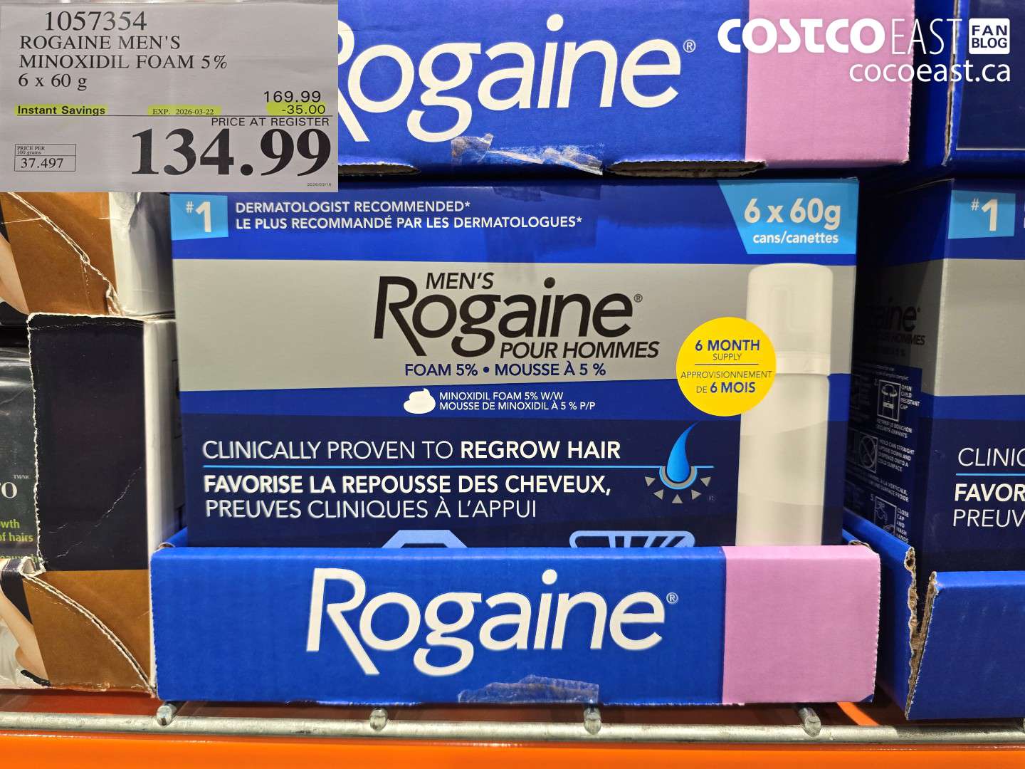 1057354 ROGAINE MEN'S MINOXIDIL FOAM 5% 6 X 60 G ($35.00 INSTANT SAVINGS EXPIRES ON 2026-03-22) $134.99