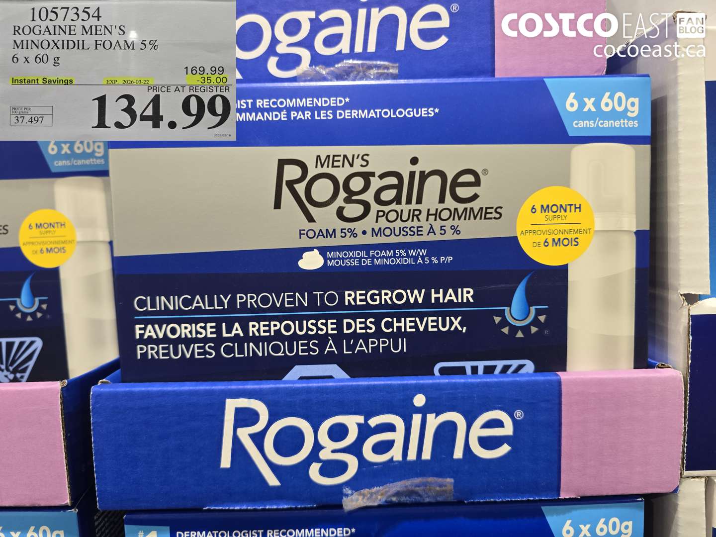 1057354 ROGAINE MEN'S MINOXIDIL FOAM 5% 6 x 60 g ($35.00 INSTANT SAVINGS EXPIRES ON 2026-03-22) $134.99