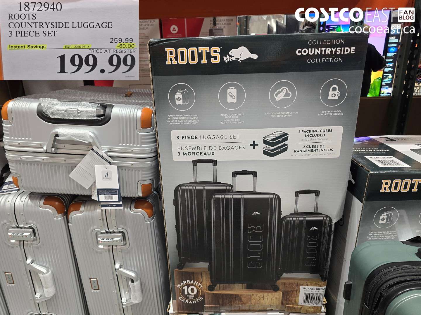 1872940 ROOTS COUNTRYSIDE LUGGAGE 3 PIECE SET ($60.00 INSTANT SAVINGS EXPIRES ON 2026-03-15) $199.99