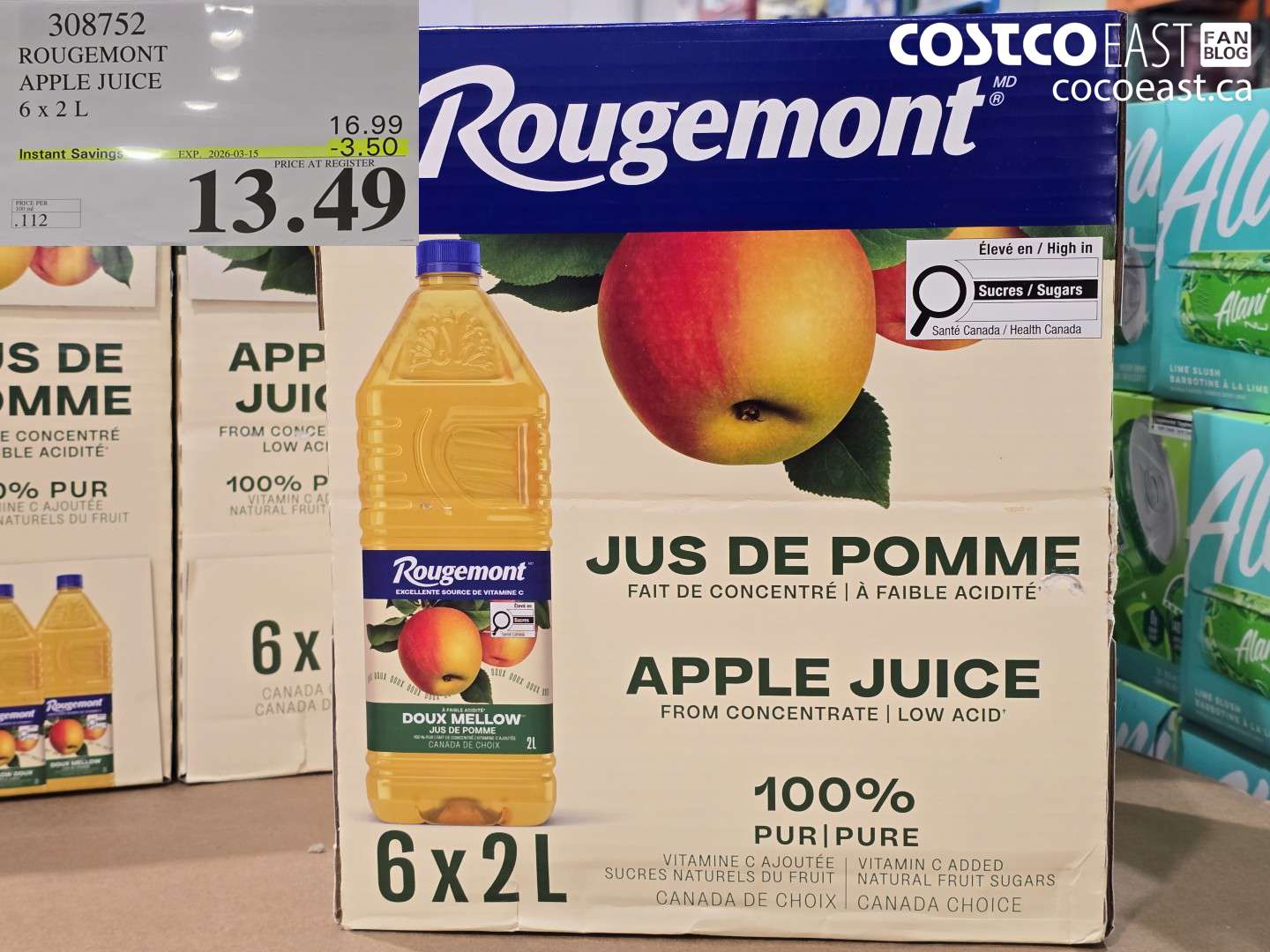 308752 ROUGEMONT APPLE JUICE 6 X 2 L ($3.50 INSTANT SAVINGS EXPIRES ON 2026-03-15) $13.49