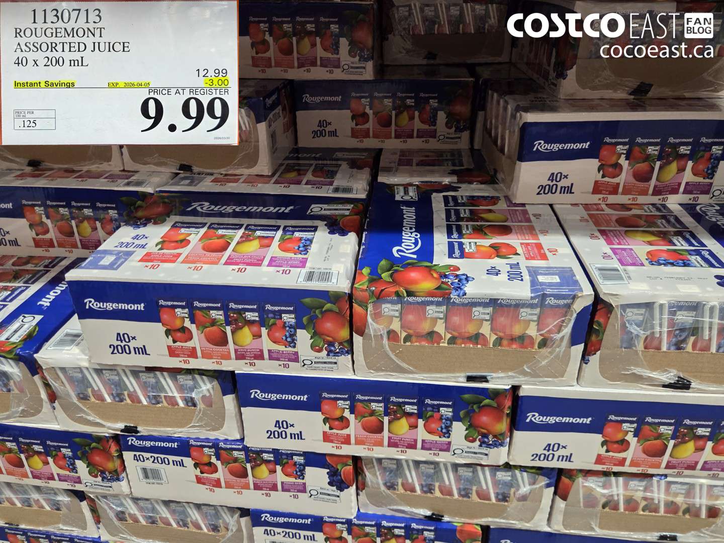 1130713 ROUGEMONT ASSORTED JUICE 40 X 200 ML ($3.00 INSTANT SAVINGS EXPIRES ON 2026-04-05) $9.99