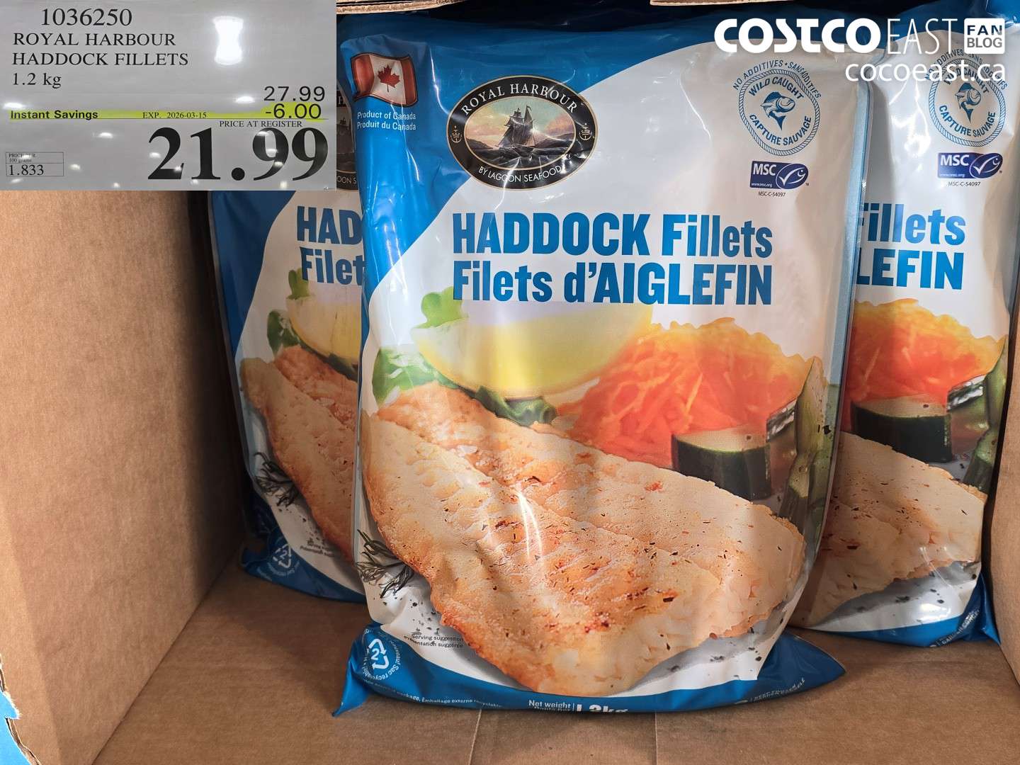 1036250 ROYAL HARBOUR HADDOCK FILLETS 1.2 KG ($6.00 INSTANT SAVINGS EXPIRES ON 2026-03-15) $21.99