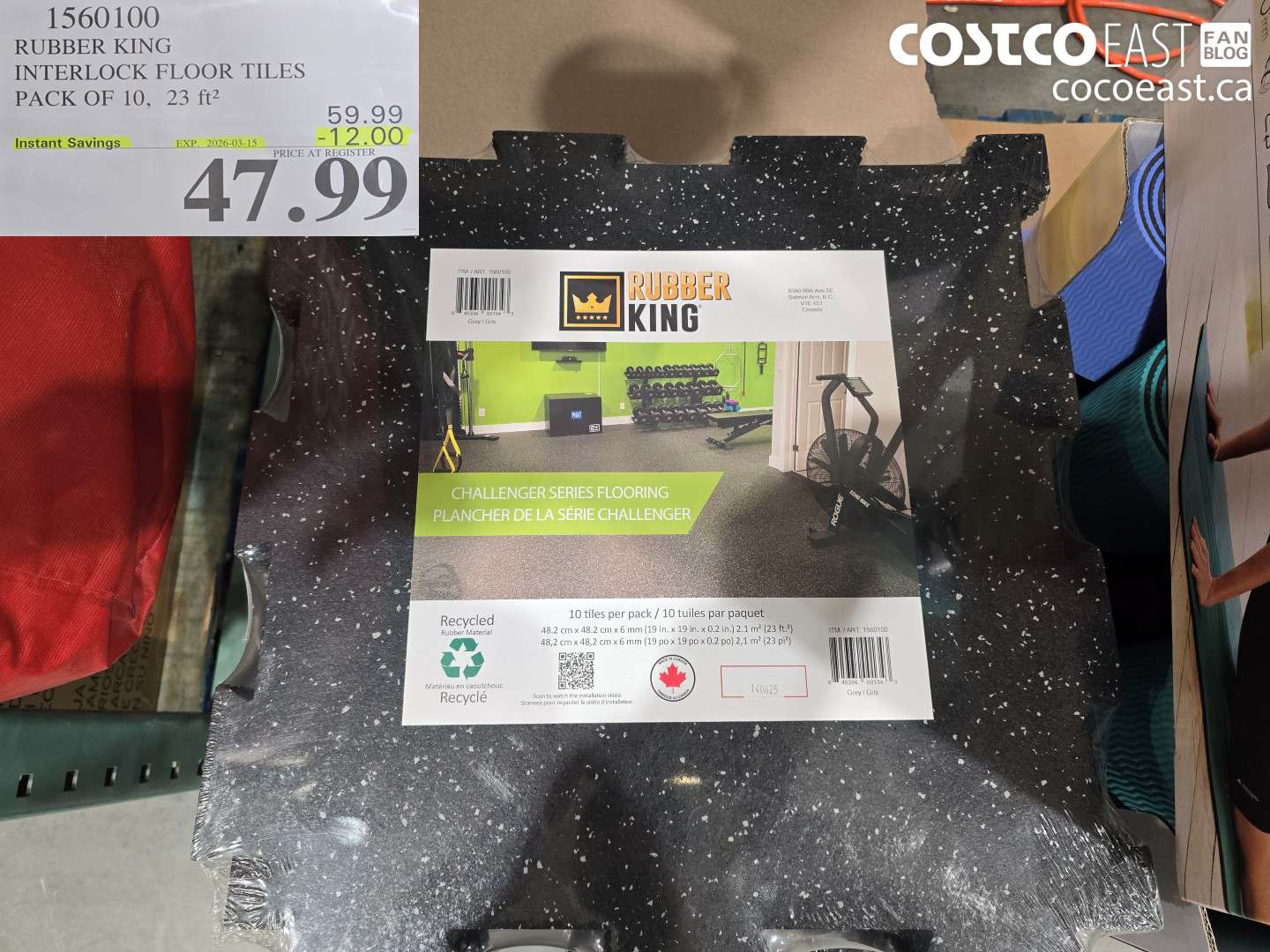1560100 RUBBER KING INTERLOCK FLOOR TILES PACK OF 10, 23 FT2 ($12.00 INSTANT SAVINGS EXPIRES ON 2026-03-15) $47.99
