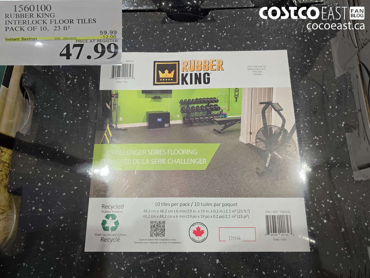 1560100 RUBBER KING INTERLOCK FLOOR TILES PACK OF 10, 23 FT² ($12.00 INSTANT SAVINGS EXPIRES ON 2026-03-01) $47.99