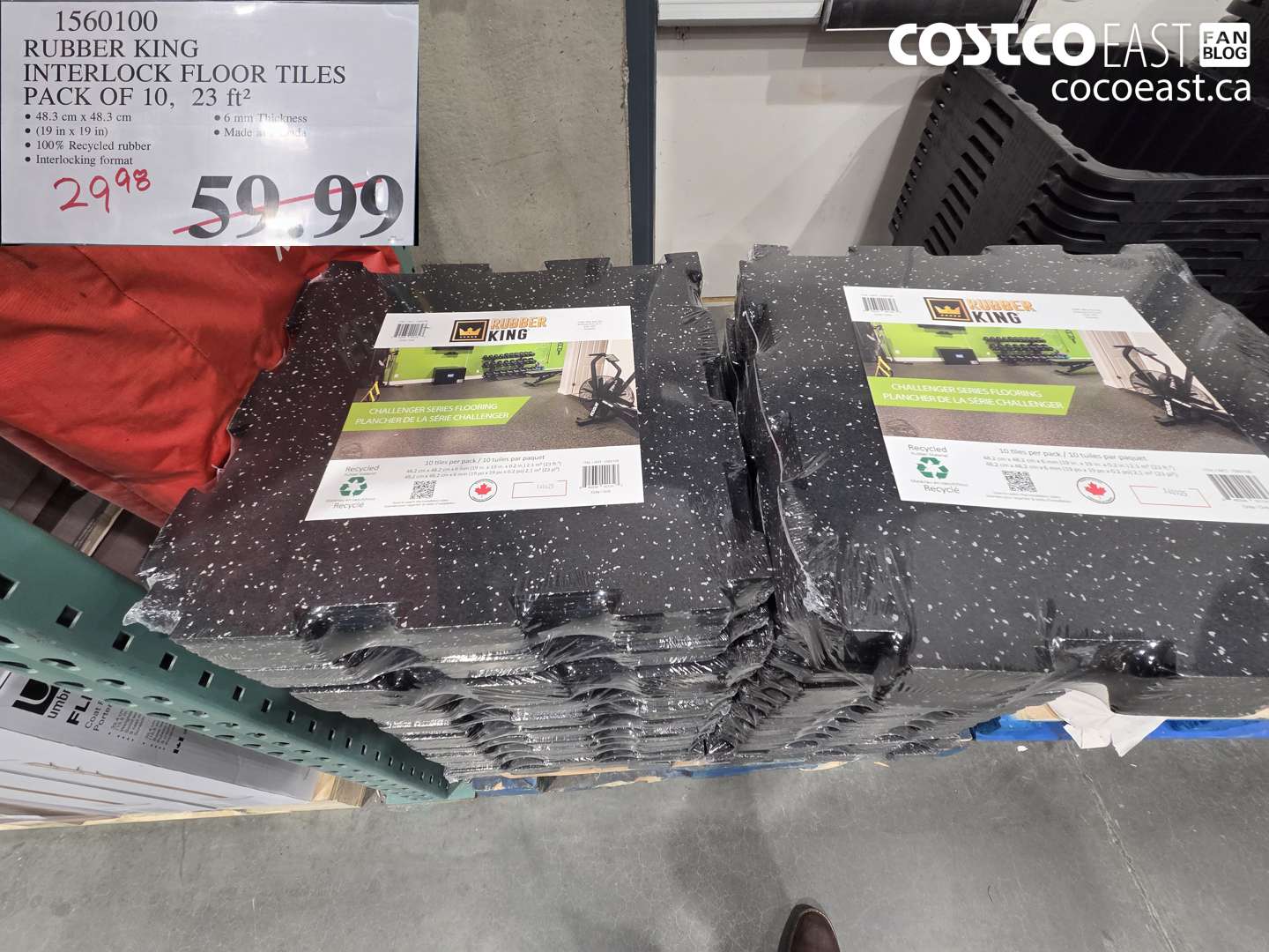 1560100 RUBBER KING INTERLOCK FLOOR TILES PACK OF 10, 23 FT² $29.98