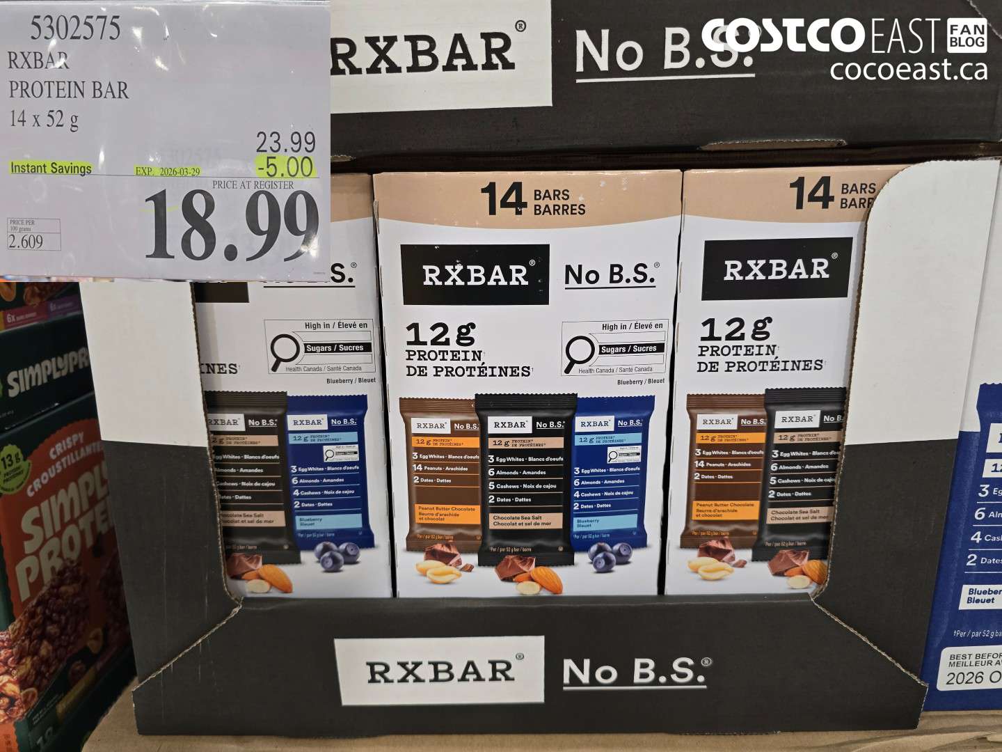 5302575 RXBAR PROTEIN BAR 14 X 52 G ($5.00 INSTANT SAVINGS EXPIRES ON 2026-03-29) $18.99