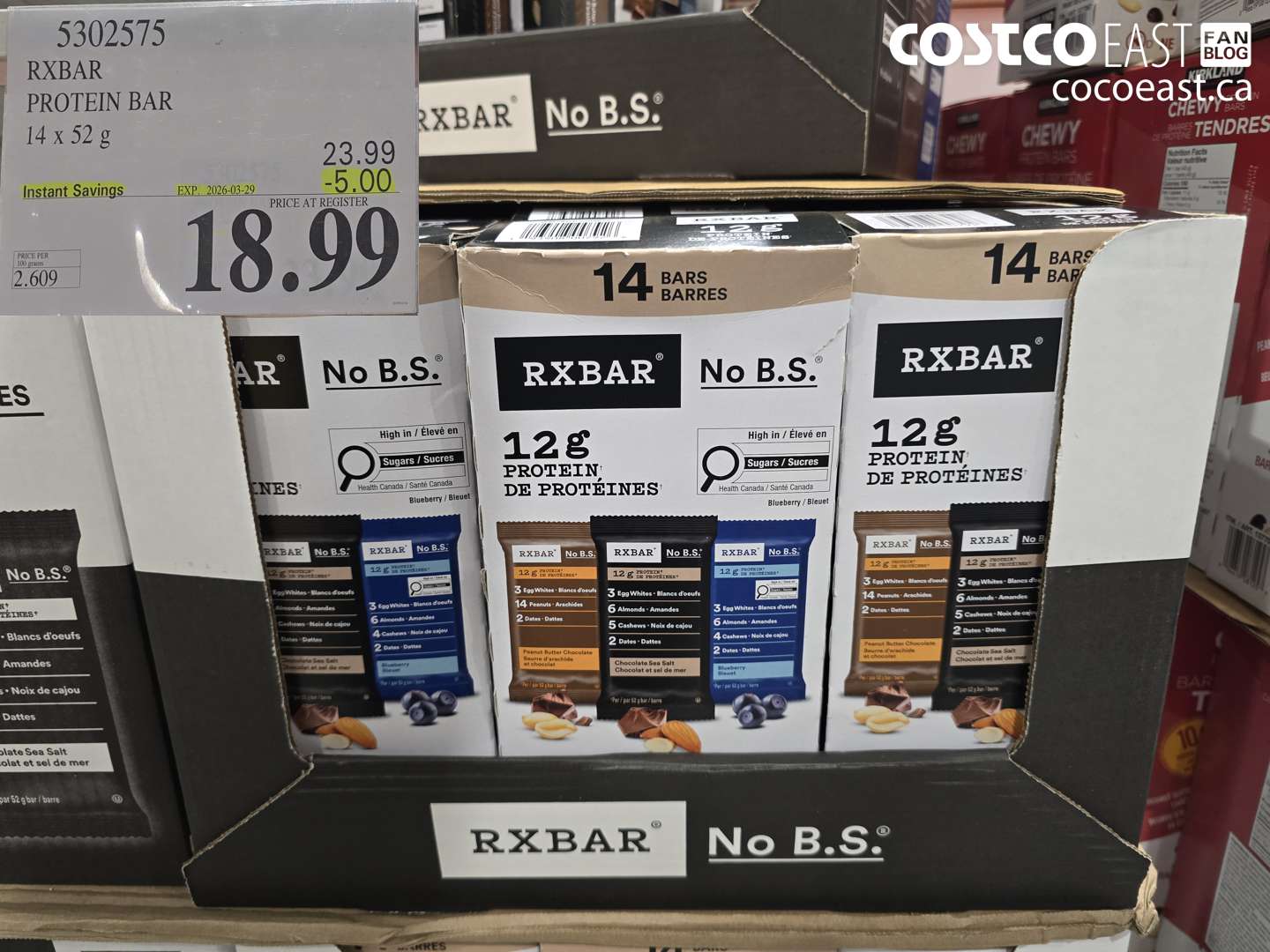 5302575 RXBAR PROTEIN BAR 14 X 52 G ($5.00 INSTANT SAVINGS EXPIRES ON 2026-03-29) $18.99