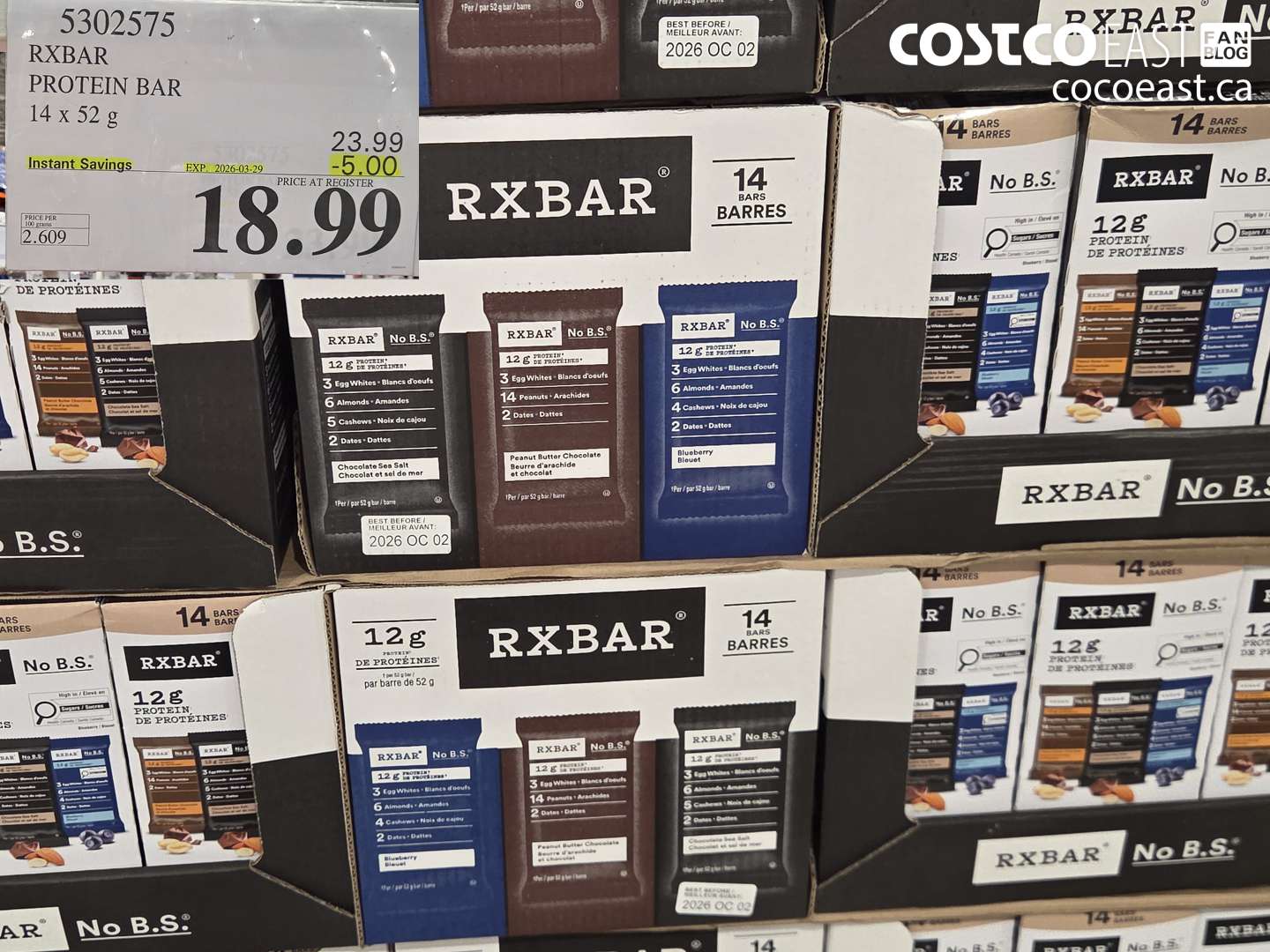 5302575 RXBAR PROTEIN BAR 14 X 52 G ($5.00 INSTANT SAVINGS EXPIRES ON 2026-03-29) $18.99