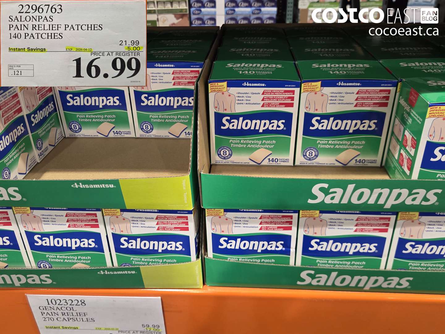 2296763 SALONPAS PAIN RELIEF PATCHES 140 PATCHES ($5.00 INSTANT SAVINGS EXPIRES ON 2026-04-12) $16.99