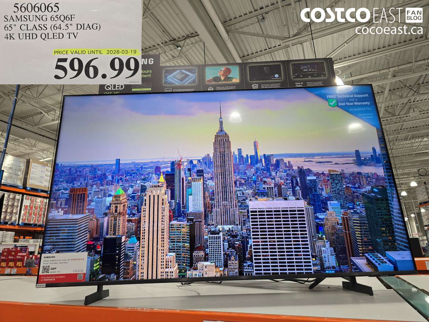 5606065 SAMSUNG 65Q6F 65 CLASS (64.5 DIAG) 4K UHD QLED TV $596.99