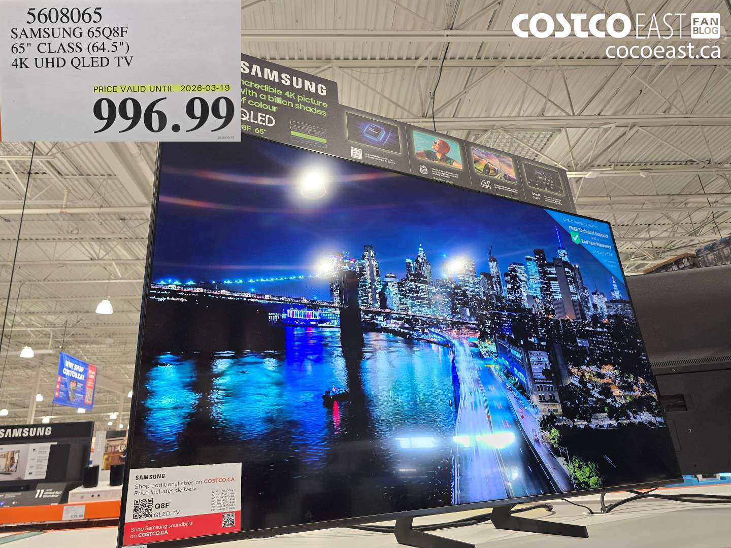 5608065 SAMSUNG 65Q8F 65 INCH CLASS (64.5 INCH) 4K UHD QLED TV $996.99