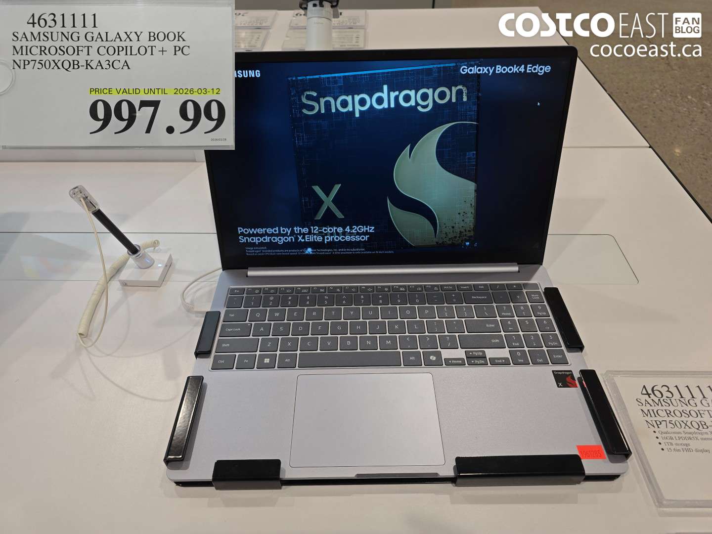 4631111 SAMSUNG GALAXY BOOK MICROSOFT COPILOT + PC NP750XQB-KA3CA $997.99