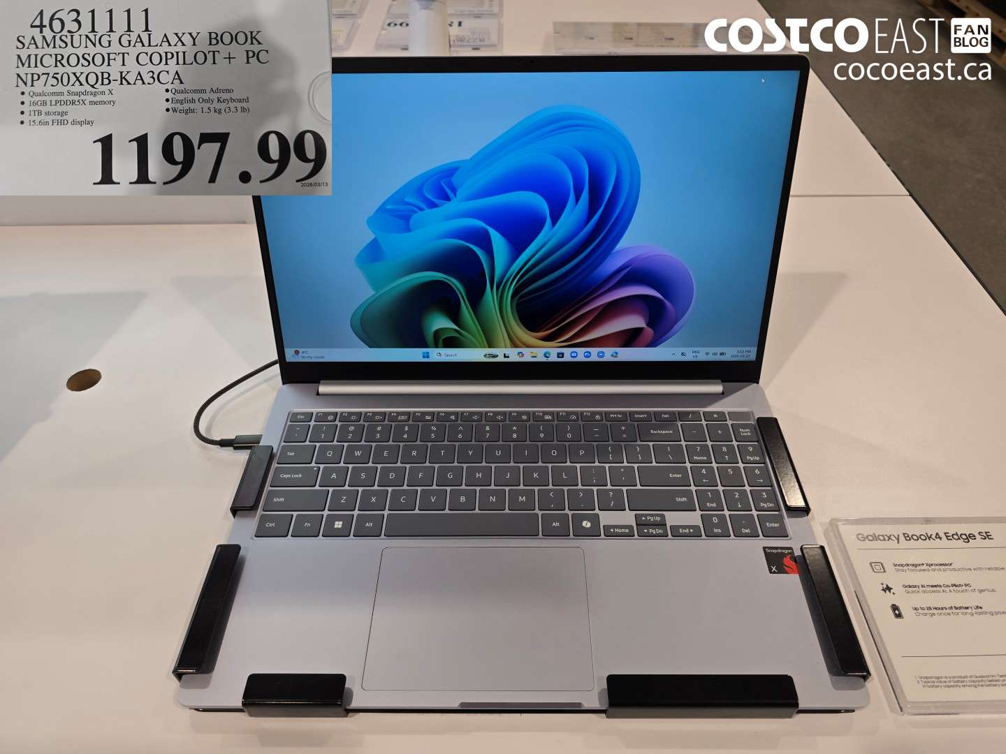 4631111 SAMSUNG GALAXY BOOK MICROSOFT COPILOT + PC NP750XQB-KA3CA $1197.99