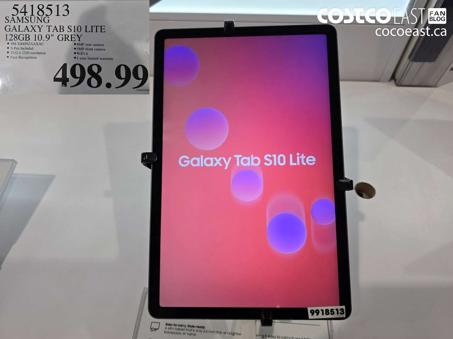 5418513 SAMSUNG GALAXY TAB S10 LITE 128GB 10.9 GREY $498.99