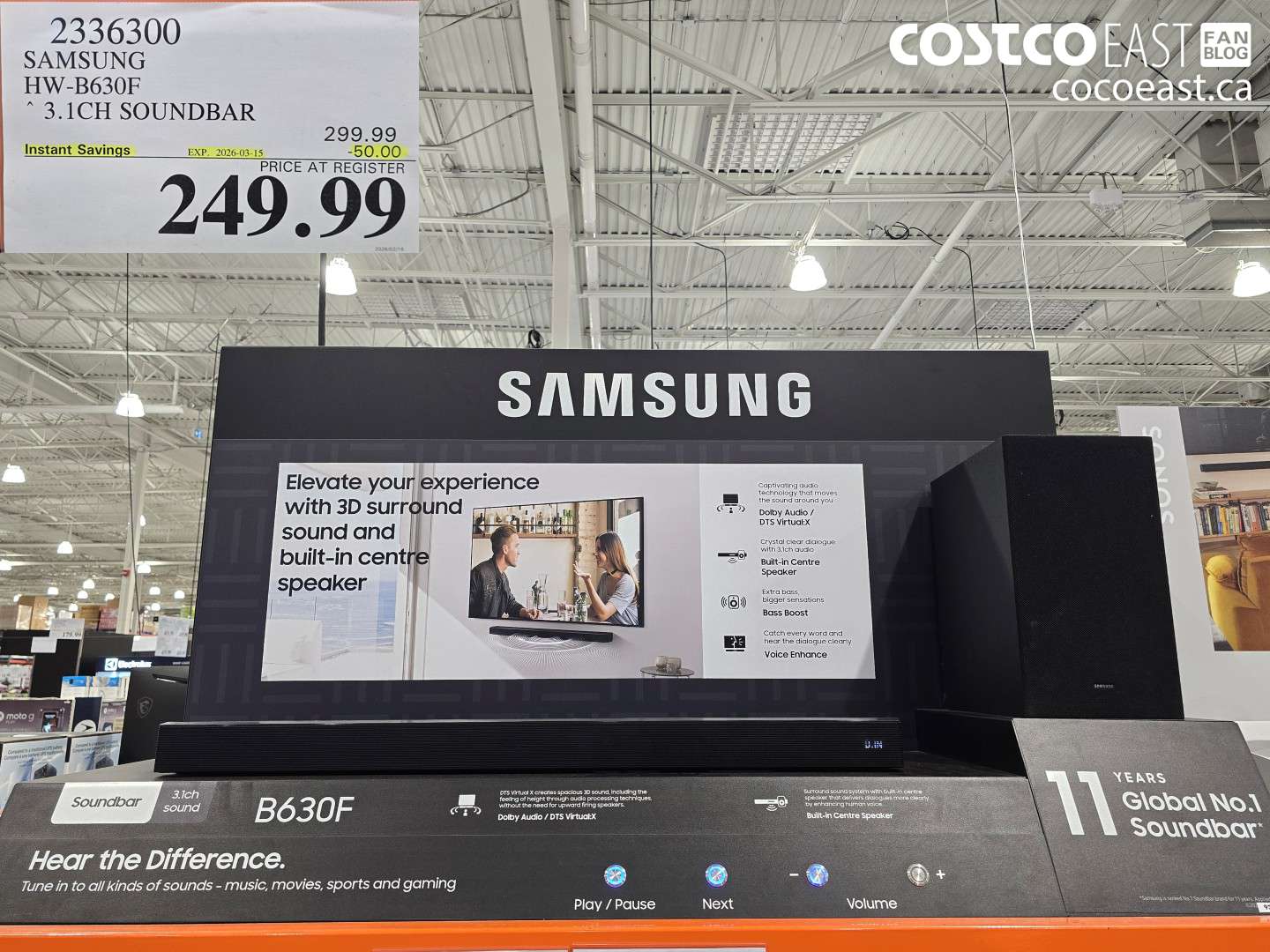 2336300 SAMSUNG HW-B630F 3.1CH SOUNDBAR ($50.00 INSTANT SAVINGS EXPIRES ON 2026-03-15) $249.99