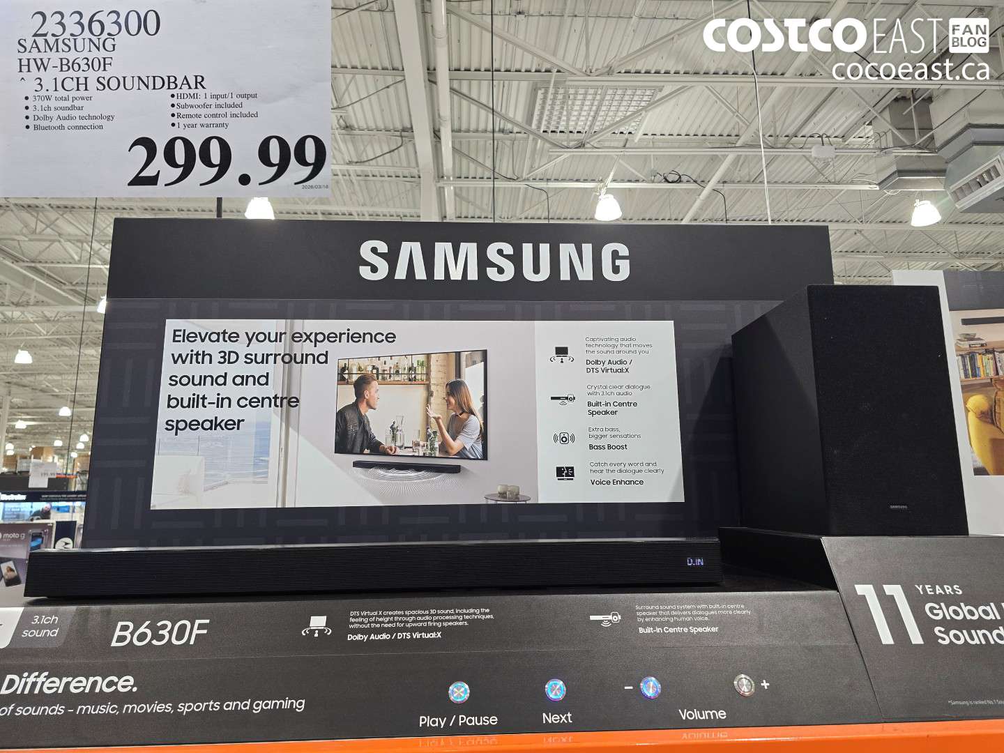 2336300 SAMSUNG HW-B630F 3.1CH SOUNDBAR $299.99