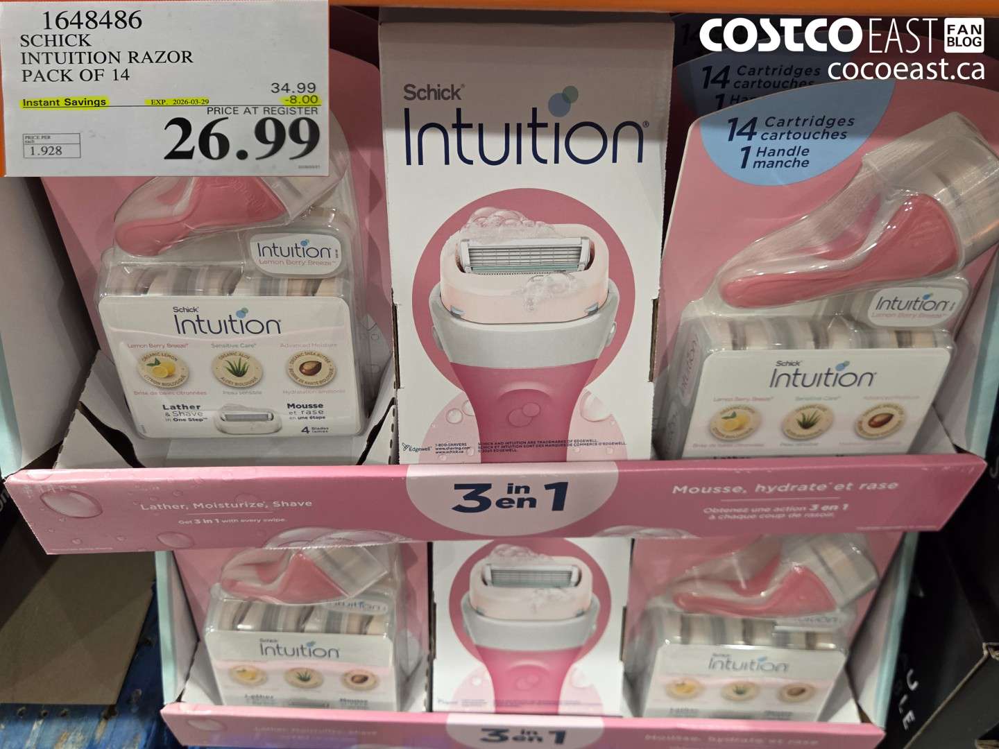 1648486 SCHICK INTUITION RAZOR PACK OF 14 ($8.00 INSTANT SAVINGS EXPIRES ON 2026-03-29) $26.99