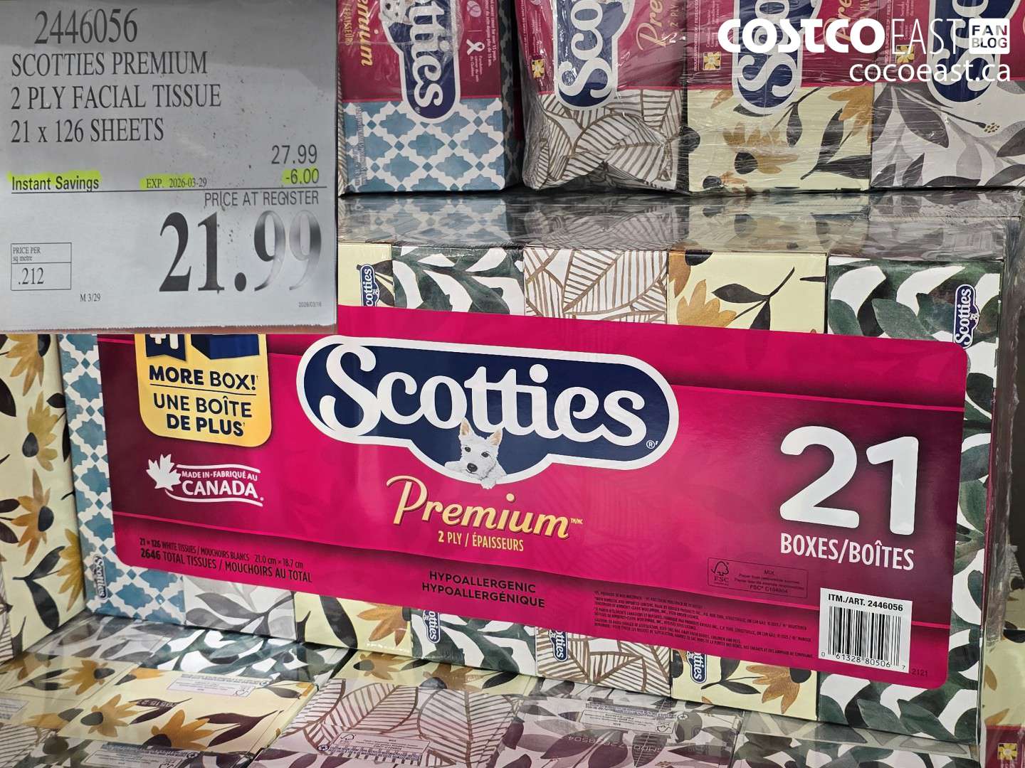 2446056 SCOTTIES PREMIUM 2 PLY FACIAL TISSUE 21 X 126 SHEETS ($6.00 INSTANT SAVINGS EXPIRES ON 2026-03-29) $21.99