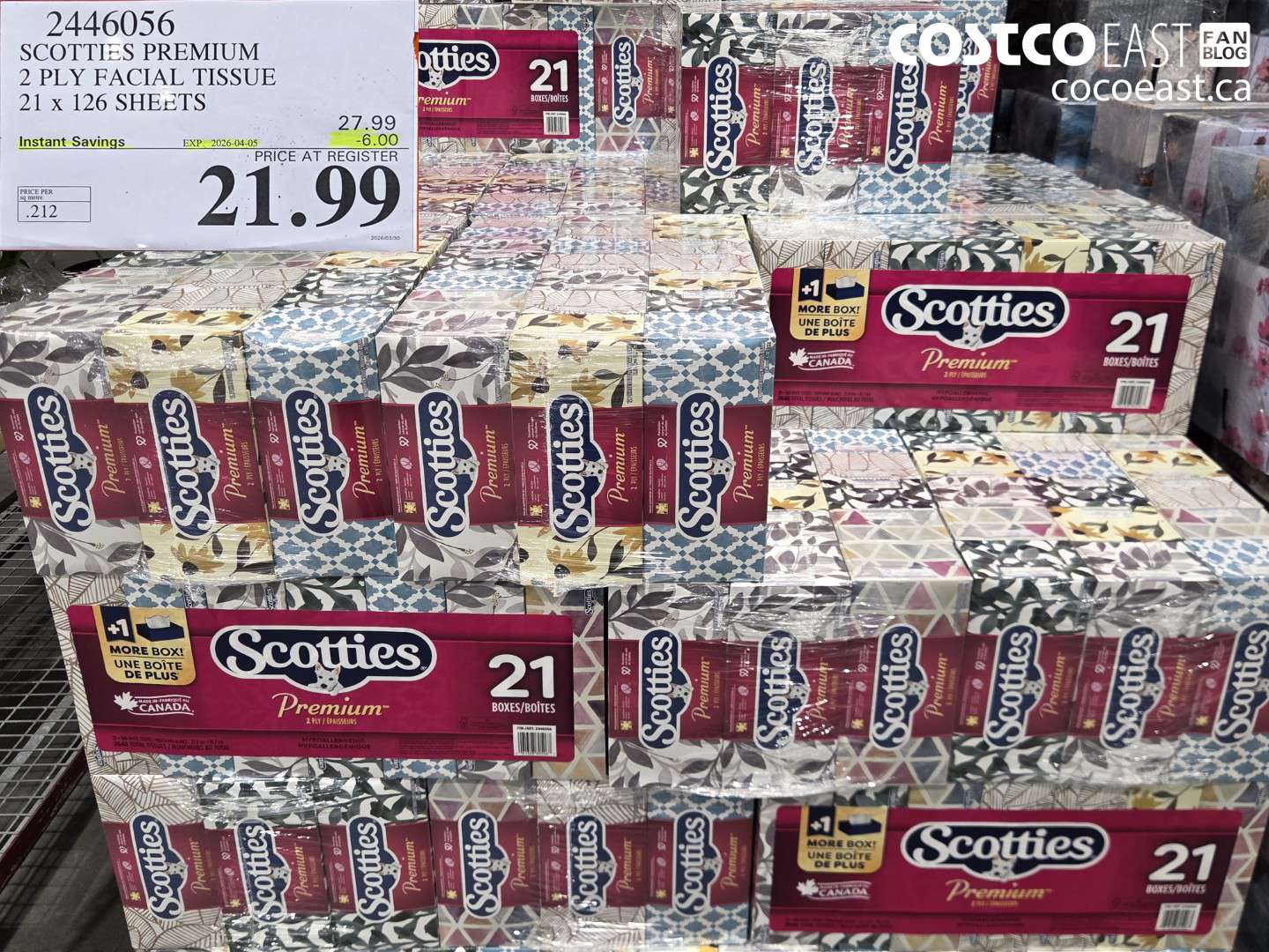 2446056 SCOTTIES PREMIUM 2 PLY FACIAL TISSUE 21 X 126 SHEETS ($6.00 INSTANT SAVINGS EXPIRES ON 2026-04-05) $21.99