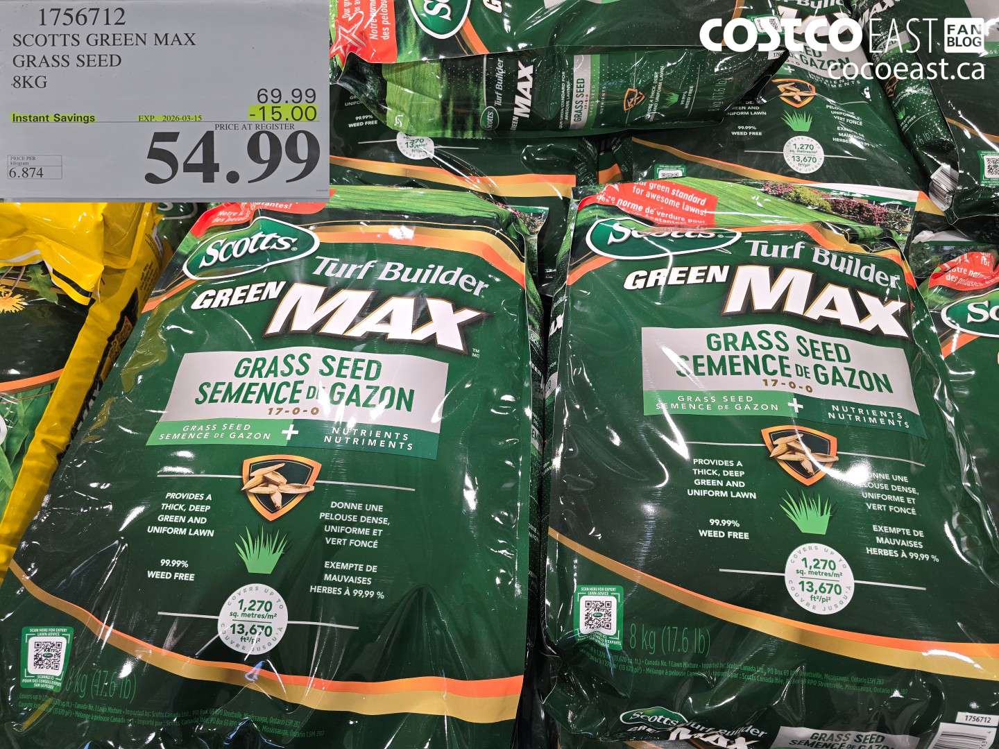 1756712 SCOTTS GREEN MAX GRASS SEED 8KG ($15.00 INSTANT SAVINGS EXPIRES ON 2026-03-15) $54.99