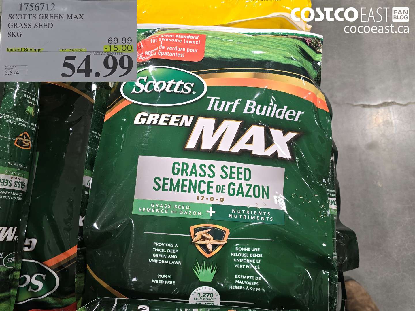 1756712 SCOTTS GREEN MAX GRASS SEED 8KG ($15.00 INSTANT SAVINGS EXPIRES ON 2026-03-15) $54.99