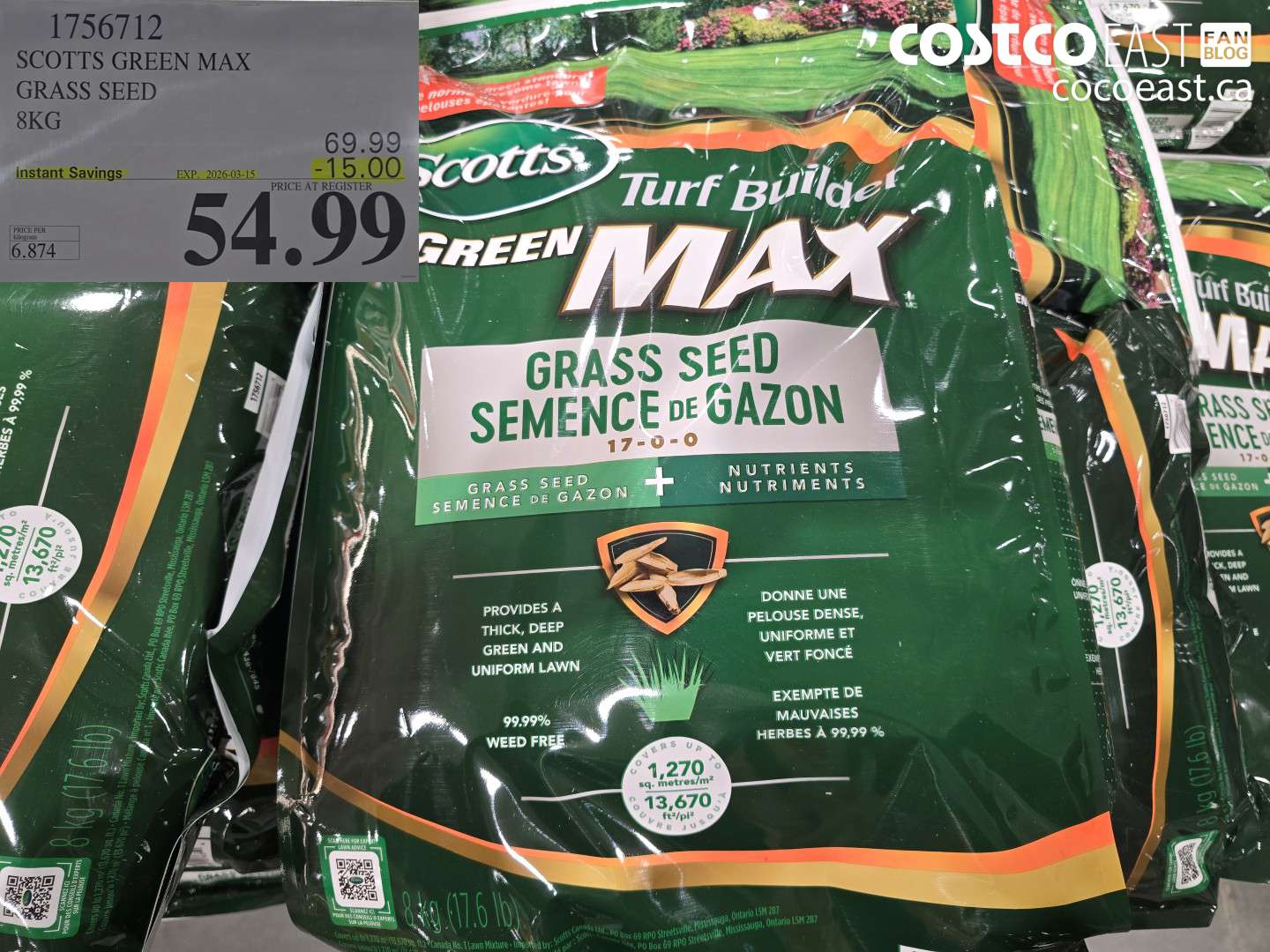 1756712 SCOTTS GREEN MAX GRASS SEED 8KG ($15.00 INSTANT SAVINGS EXPIRES ON 2026-03-15) $54.99