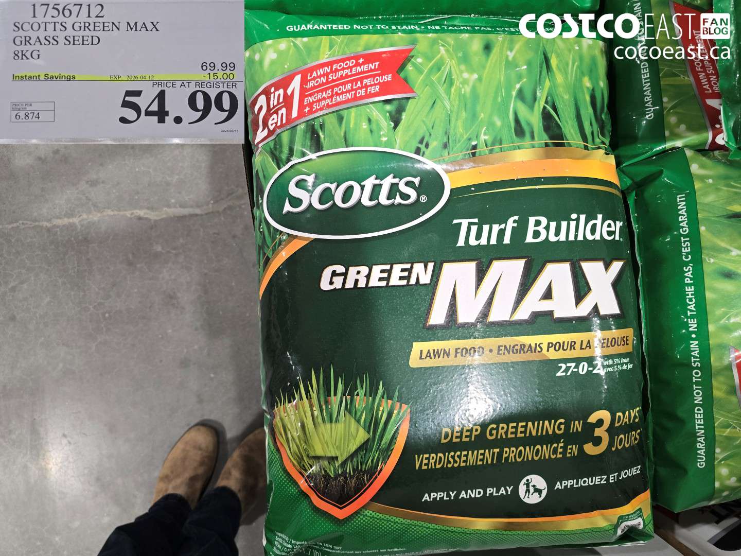 1756712 SCOTTS GREEN MAX GRASS SEED 8KG ($15.00 INSTANT SAVINGS EXPIRES ON 2026-04-12) $54.99