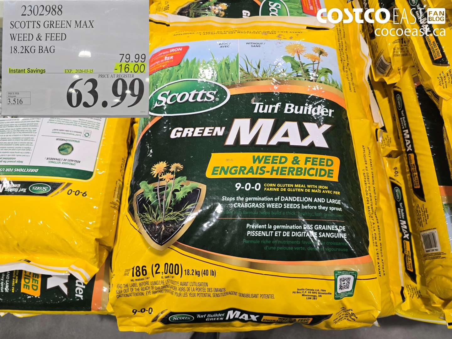 2302988 SCOTTS GREEN MAX WEED & FEED 18.2KG BAG ($16.00 INSTANT SAVINGS EXPIRES ON 2026-03-15) $63.99