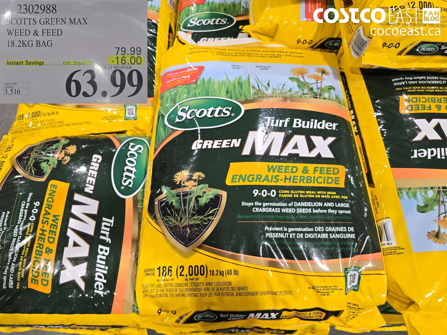 2302988 SCOTTS GREEN MAX WEED & FEED 18.2KG BAG ($16.00 INSTANT SAVINGS EXPIRES ON 2026-03-15) $63.99