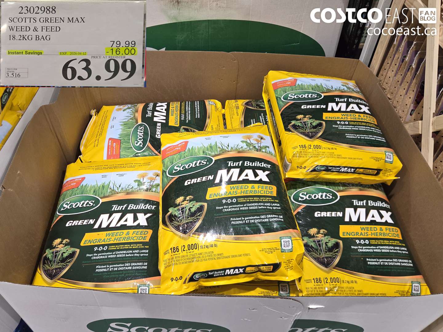 2302988 SCOTTS GREEN MAX WEED & FEED 18.2KG BAG ($16.00 INSTANT SAVINGS EXPIRES ON 2026-04-12) $63.99