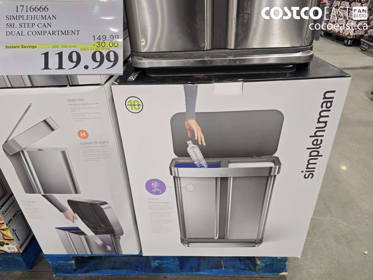 1716666 SIMPLEHUMAN 58L STEP CAN DUAL COMPARTMENT ($30.00 INSTANT SAVINGS EXPIRES ON 2026-03-08) $119.99