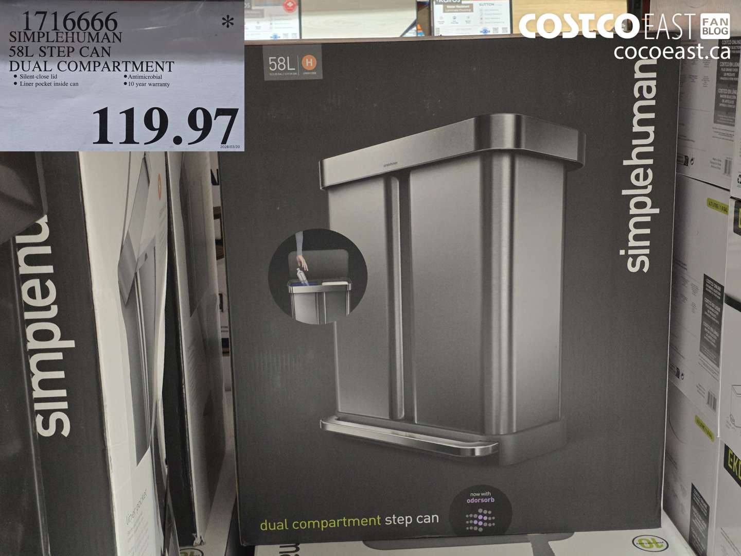 1716666 SIMPLEHUMAN 58L STEP CAN DUAL COMPARTMENT $119.97