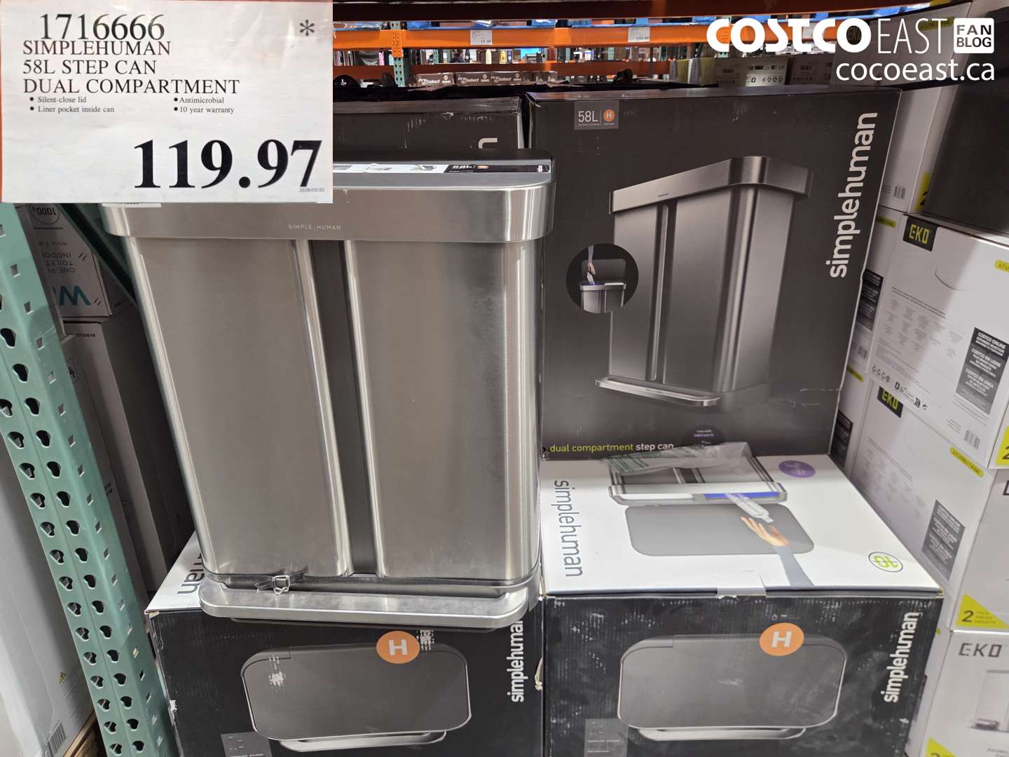 1716666 SIMPLEHUMAN 58L STEP CAN DUAL COMPARTMENT $119.97