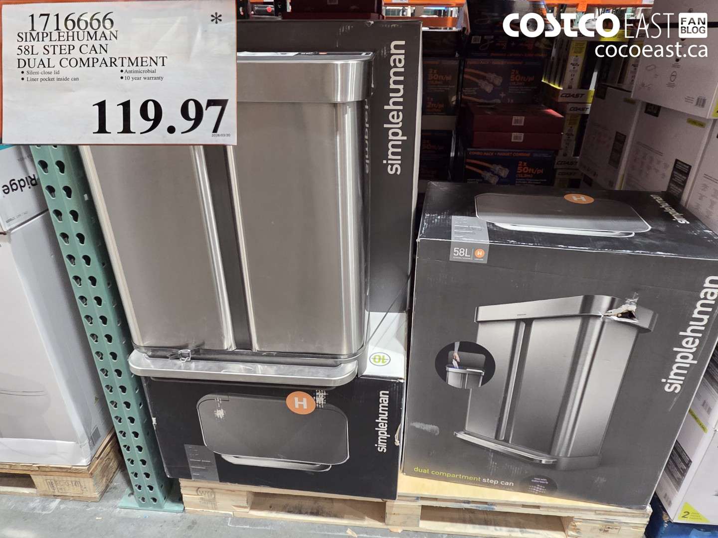 1716666 SIMPLEHUMAN 58L STEP CAN DUAL COMPARTMENT $119.97